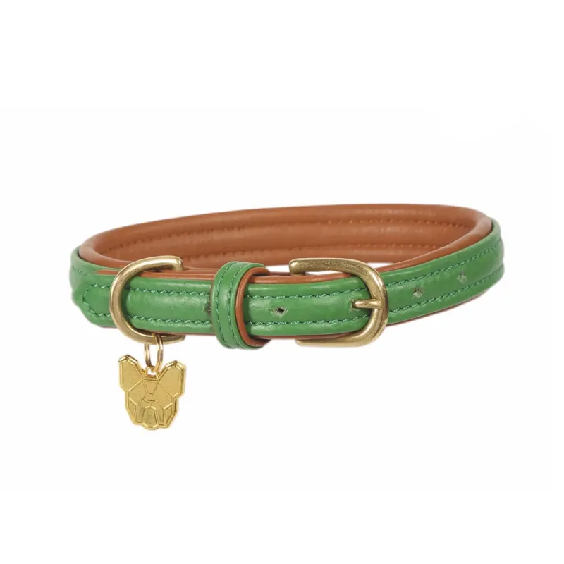 Digby and Fox Padded Leather Dog Collar - Green